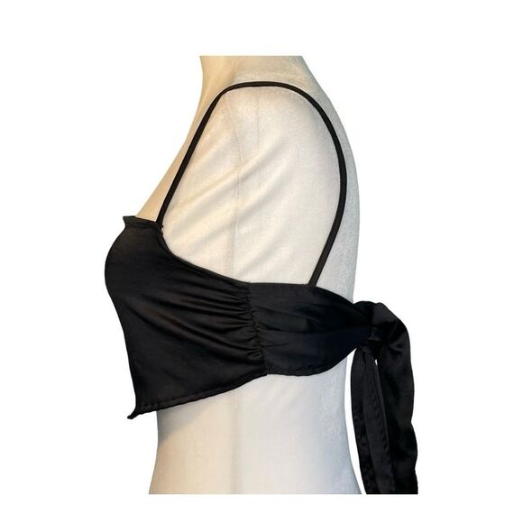 Motel Rocks Zashe Satin Tie Back Halter Top Black Spaghetti Straps Cropped S - Picture 4 of 7
